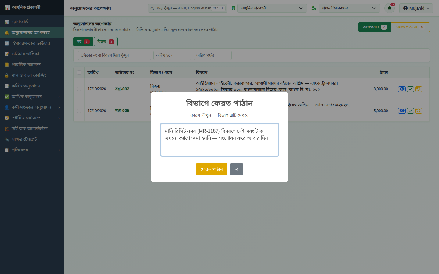 ফেরতের কারণ